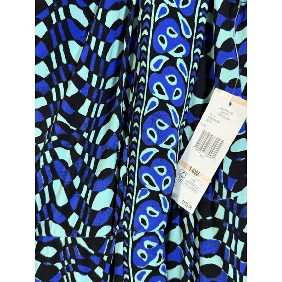 NEW Nine West Kiwi Combo Blue Green Black Cap Sleeve Dress Size 14W NWT $129 - Picture 3 of 3